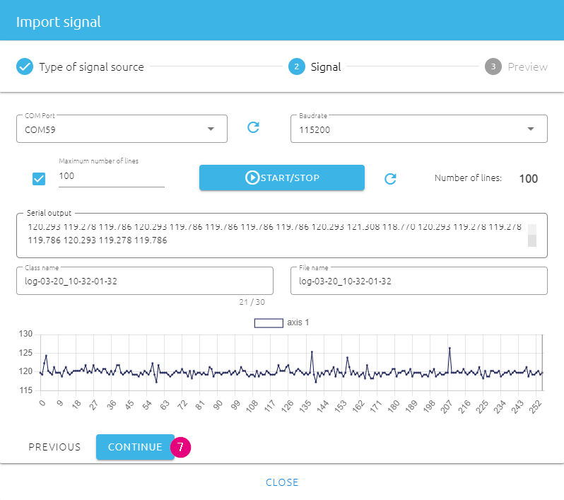 Datalogging for one class is finished for current sensing classifier