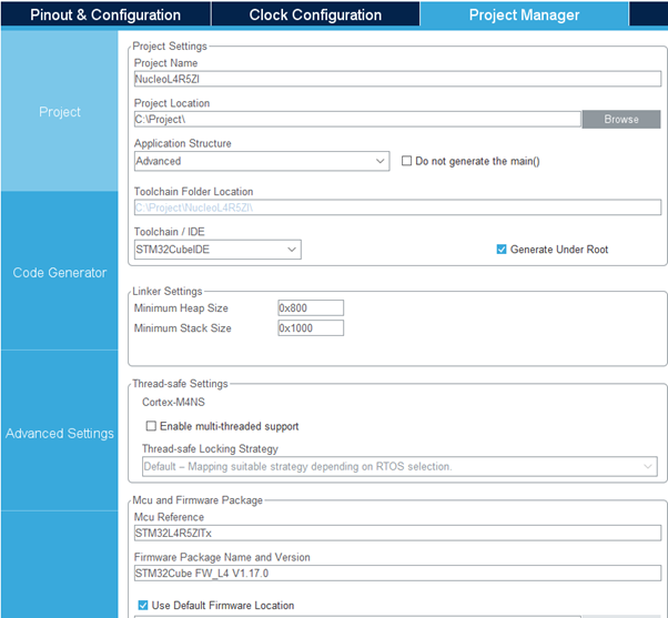 STM32CubeMX project manager