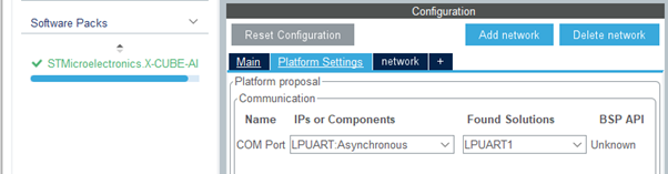 STM32CubeAI platform settings