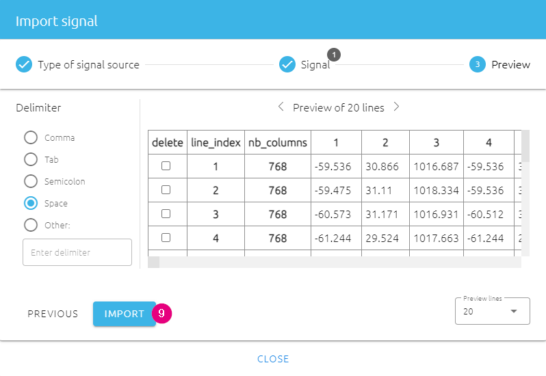 Preview collected data and finish import for one class