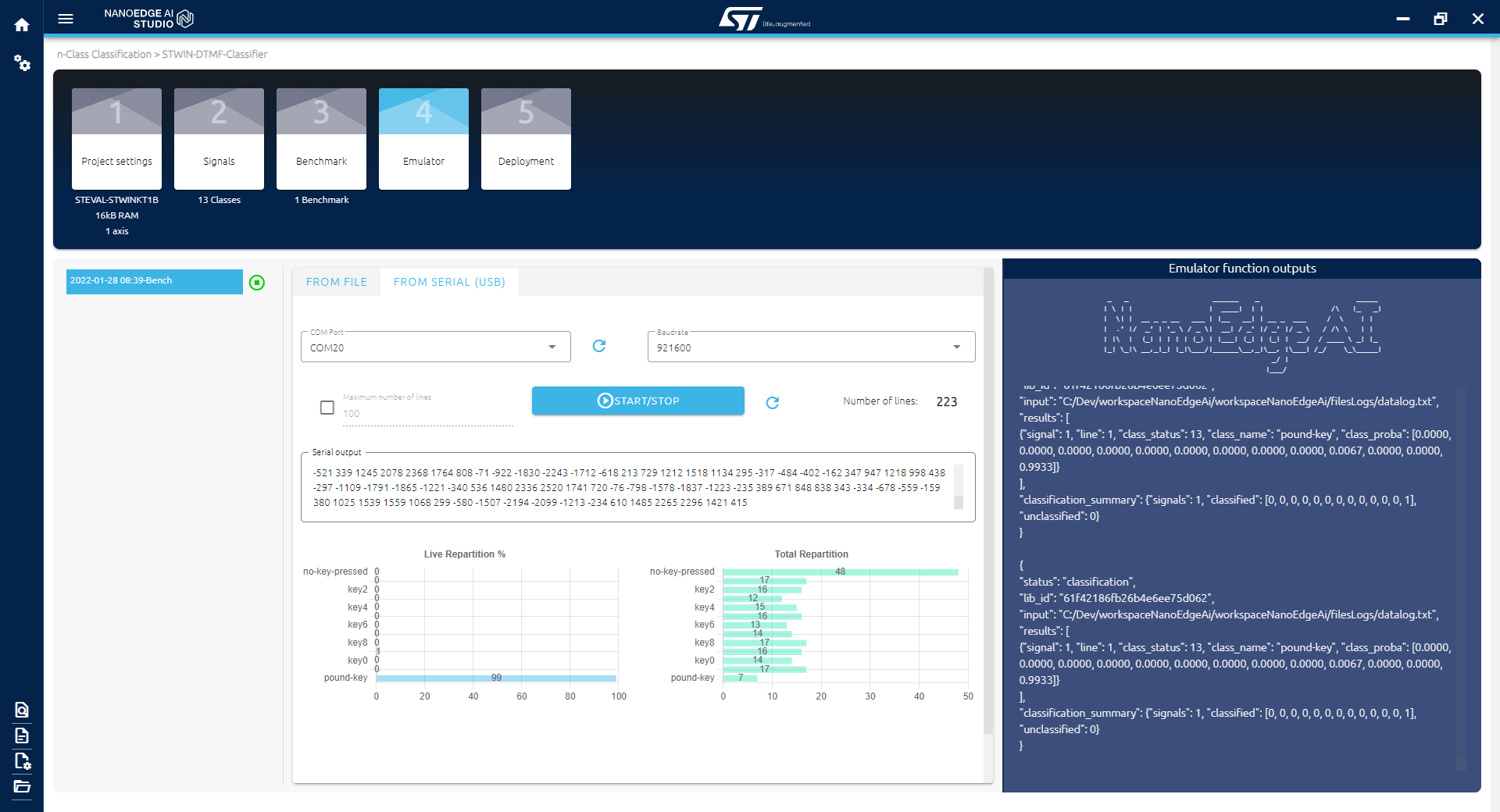 NanoEdge AI Studio Emulator main interface