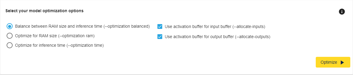 ST Edge AI Developer Cloud: optimize options