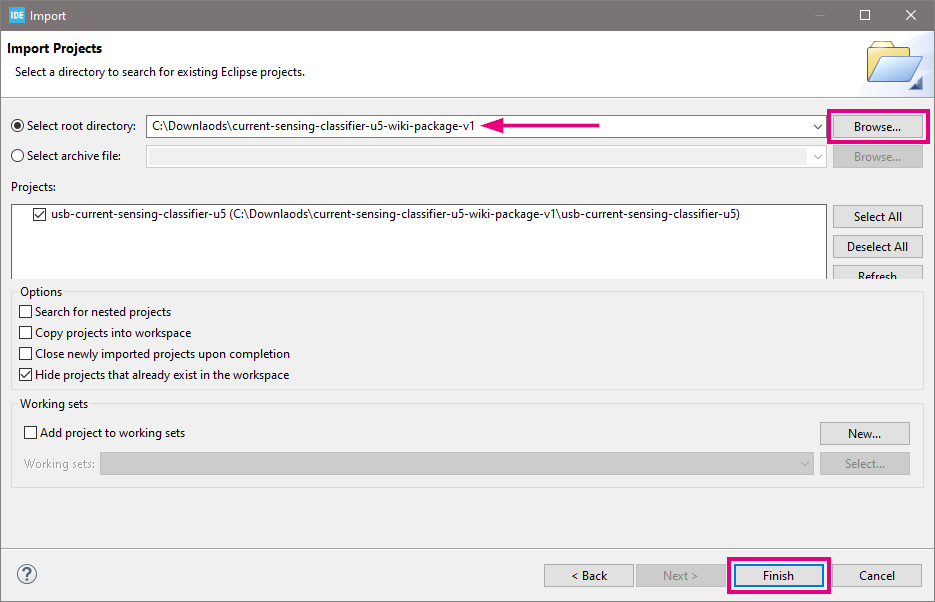 Import current sensing classifier project into STM32CubeIDE