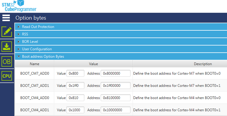 STM32H747 default Option Bytes