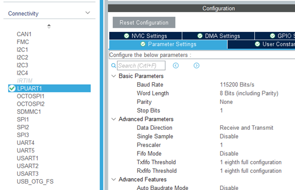 STM32CubeMX UART configuration