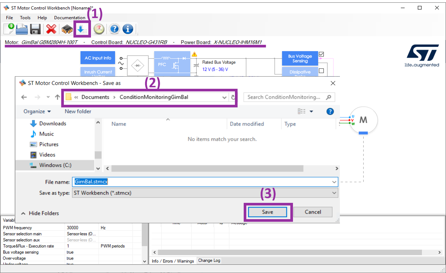 Saving the configurations of the motor control project