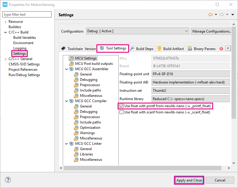 STM32CubeIDE Build settings to enable printf with float