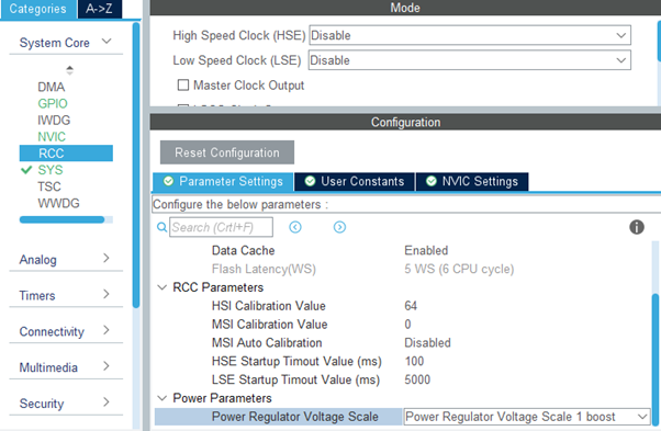 STM32CubeMX RCC configuration