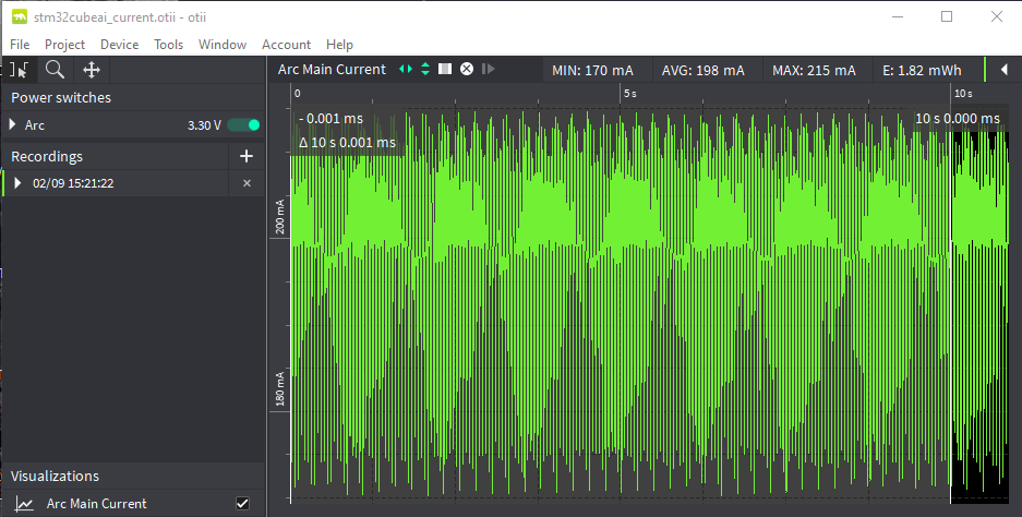 Otii Arc software measure window