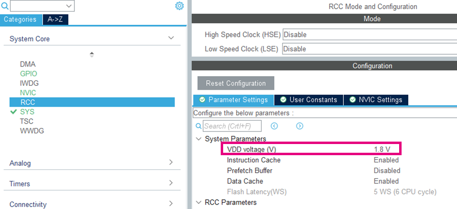 STM32CubeMX VDD setting