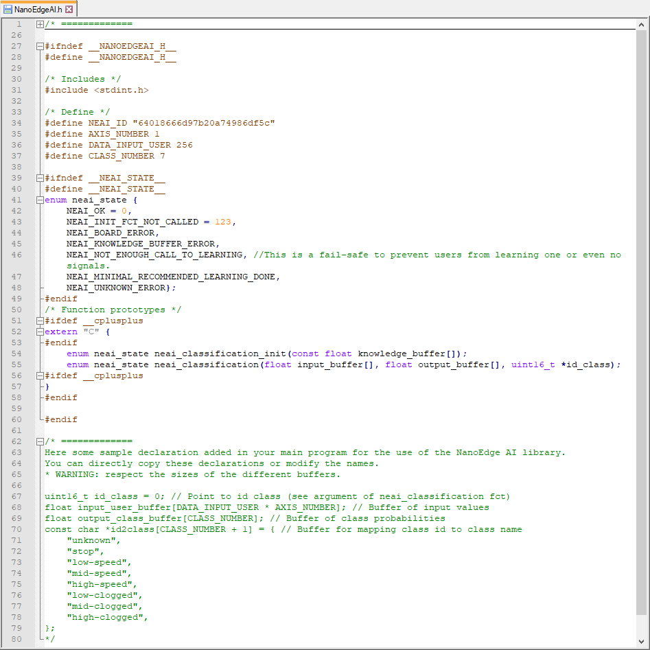 NanoEdge header files for current sensing classifier