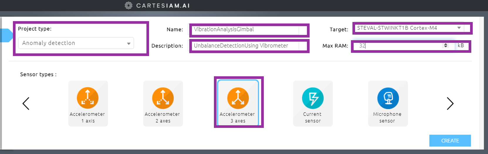 NanoEdgeTM AI Studio Project Creation