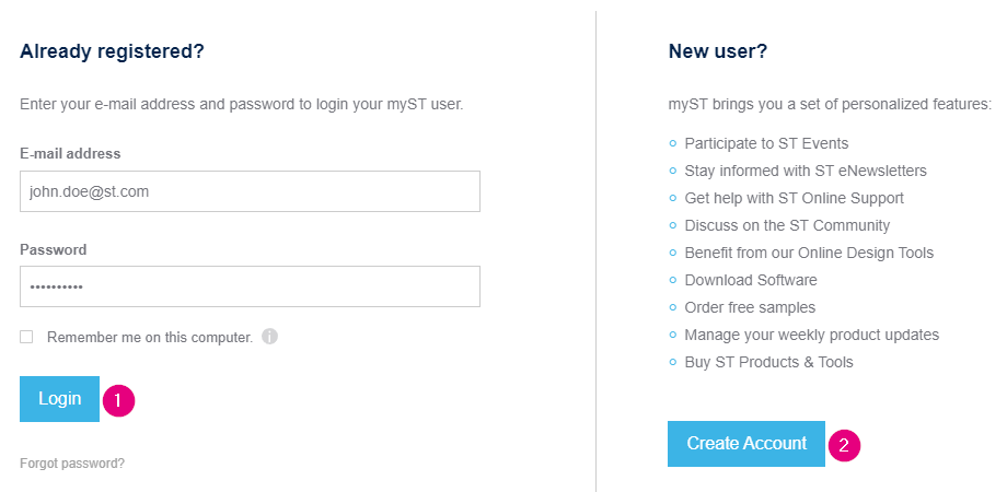 ST Edge AI Developer Cloud login page