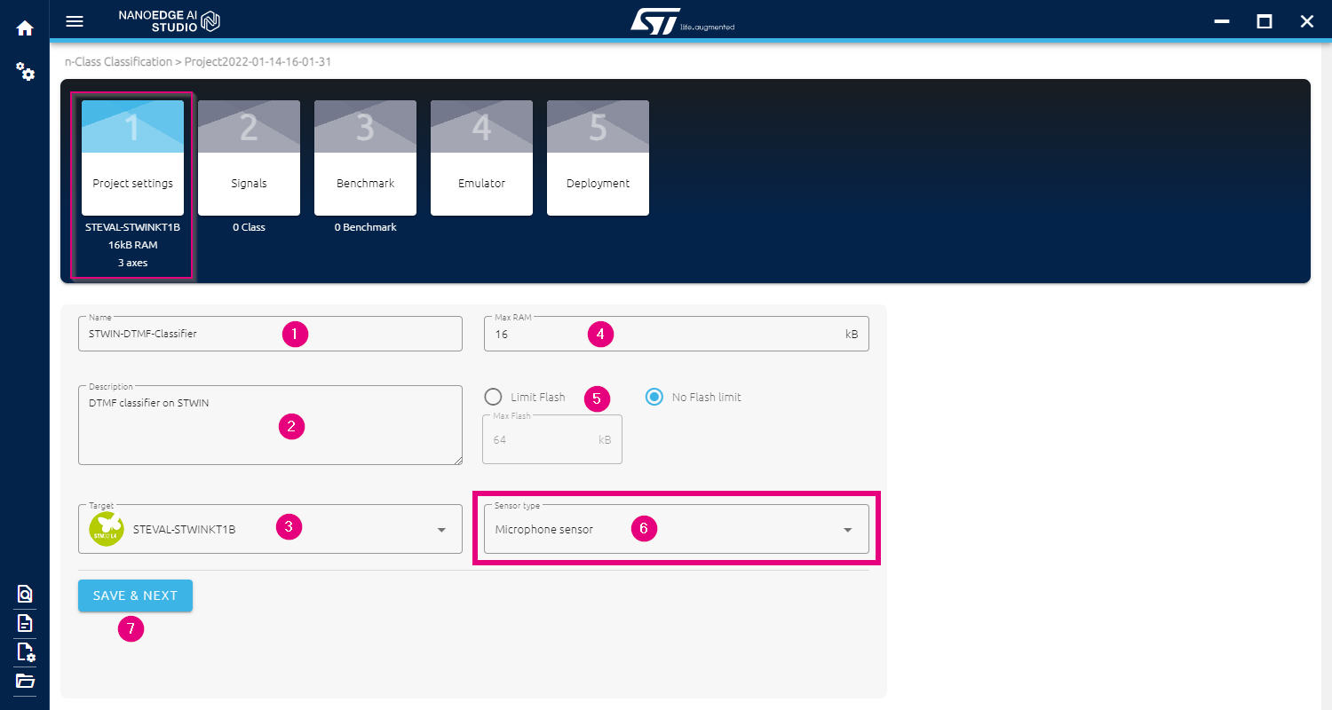 NanoEdge AI Studio project configuration