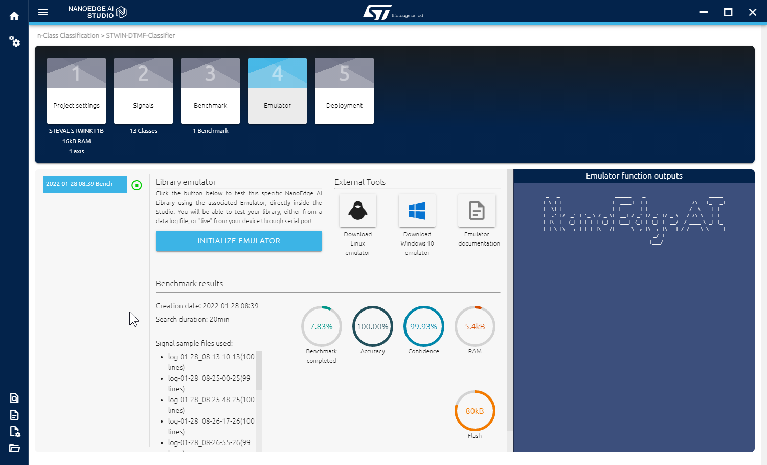 NanoEdge AI Studio Emulator