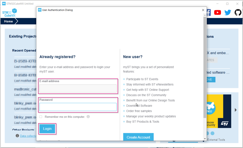 CubeMX Login