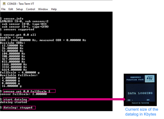 Sensor configuration and data logging using FP-AI-NANOEDG1