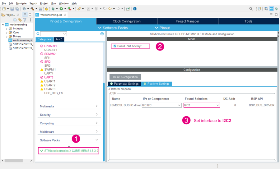 STM32CubeMX MEMS Component configuration