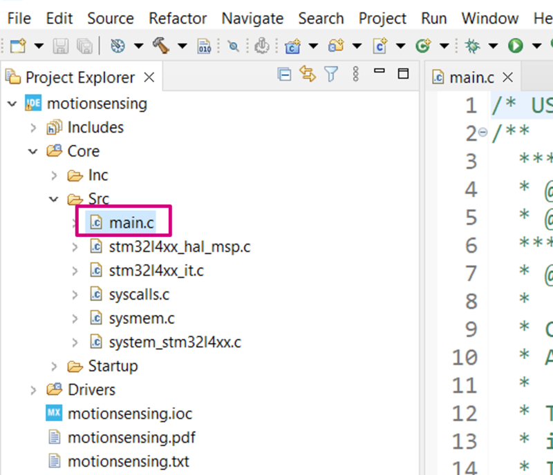 STM32CubeIDE Project Explorer