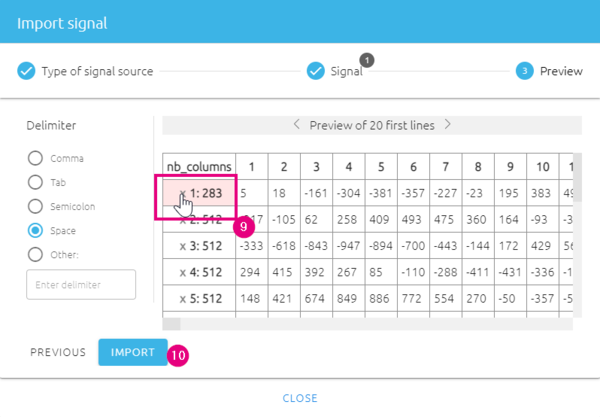 Delete signal with error and click "IMPORT" to finish