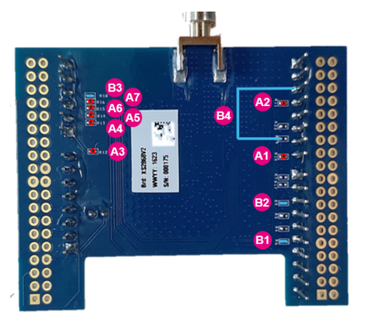 Figure showing modifications to be done on the bottom side of the X-Nucleo-S2868A2 of the Receiver and display module.