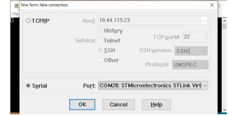 Creating a serial connection between computer and sensor board to use the command line interface (CLI) of FP-AI-NANOEDG1.