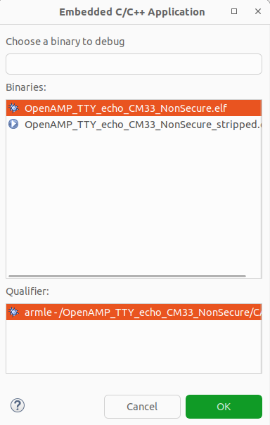 Select application to debug Select application to debug